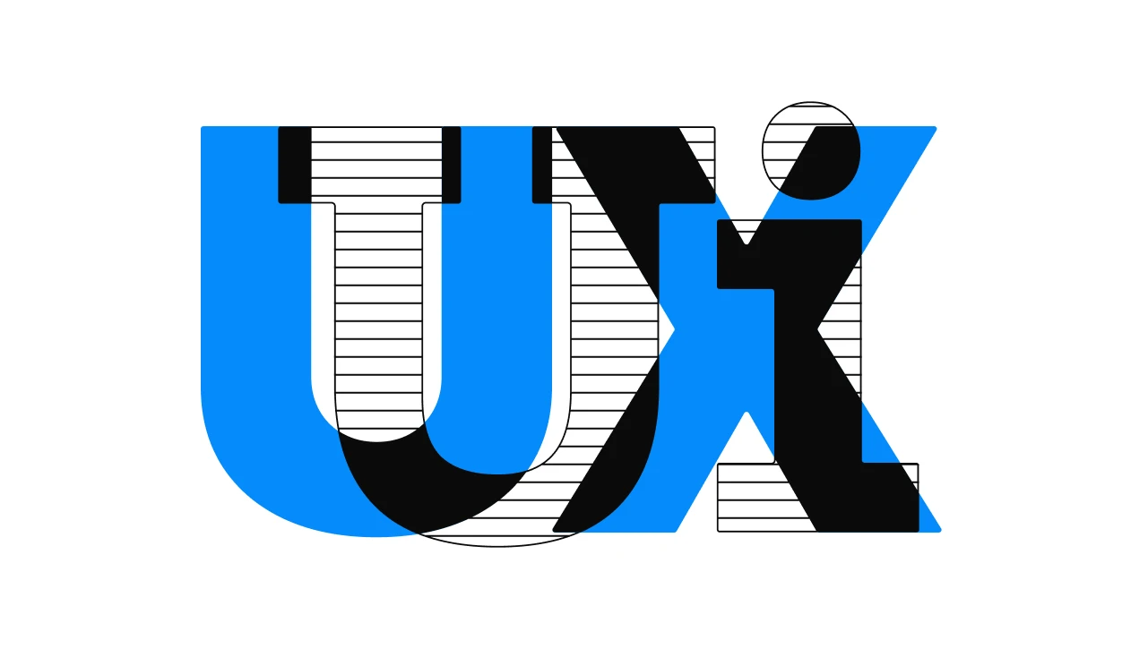 Logo UX UI superpuestos: letras azul y negra forman el logotipo UX.