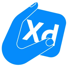 Ilustración azul de una mano sosteniendo una herramienta de Adobe XD.