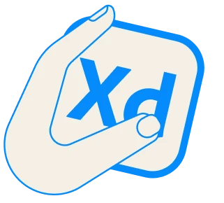 Ilustración del icono de Adobe XD en una mano.