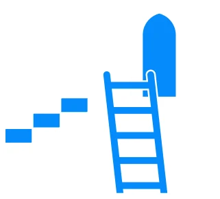 Ilustración de un conjunto de escaleras azules y una escalera de mano.