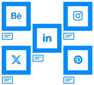 Ilustración de varios cuadros con los iconos de las redes sociales.