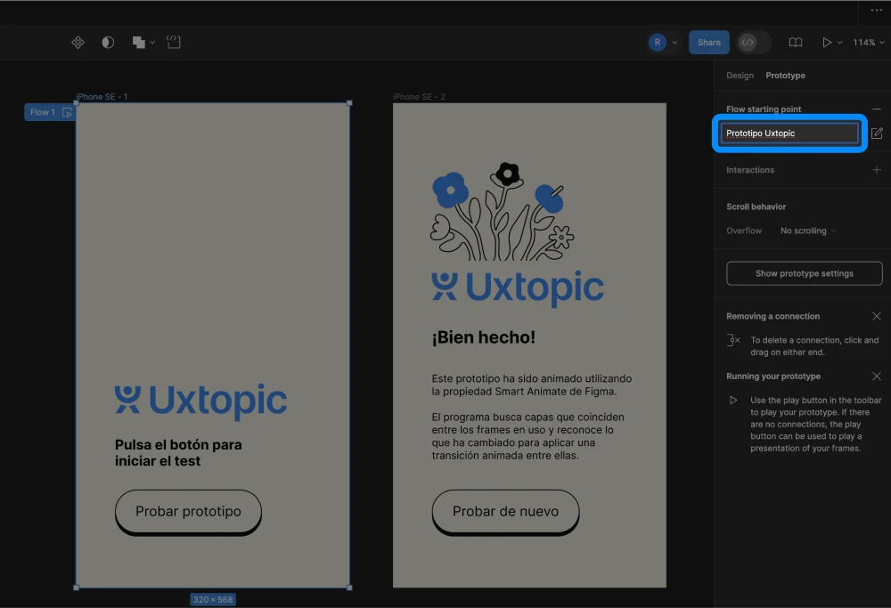 Establecer nombre del flujo para prototipos en Figma