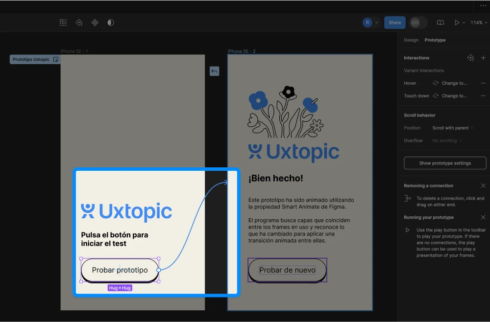 Establecer interacciones entre componentes para prototipos en Figma