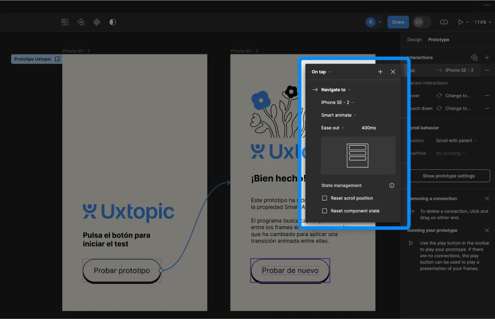 Editar animaciones de prototipos en Figma