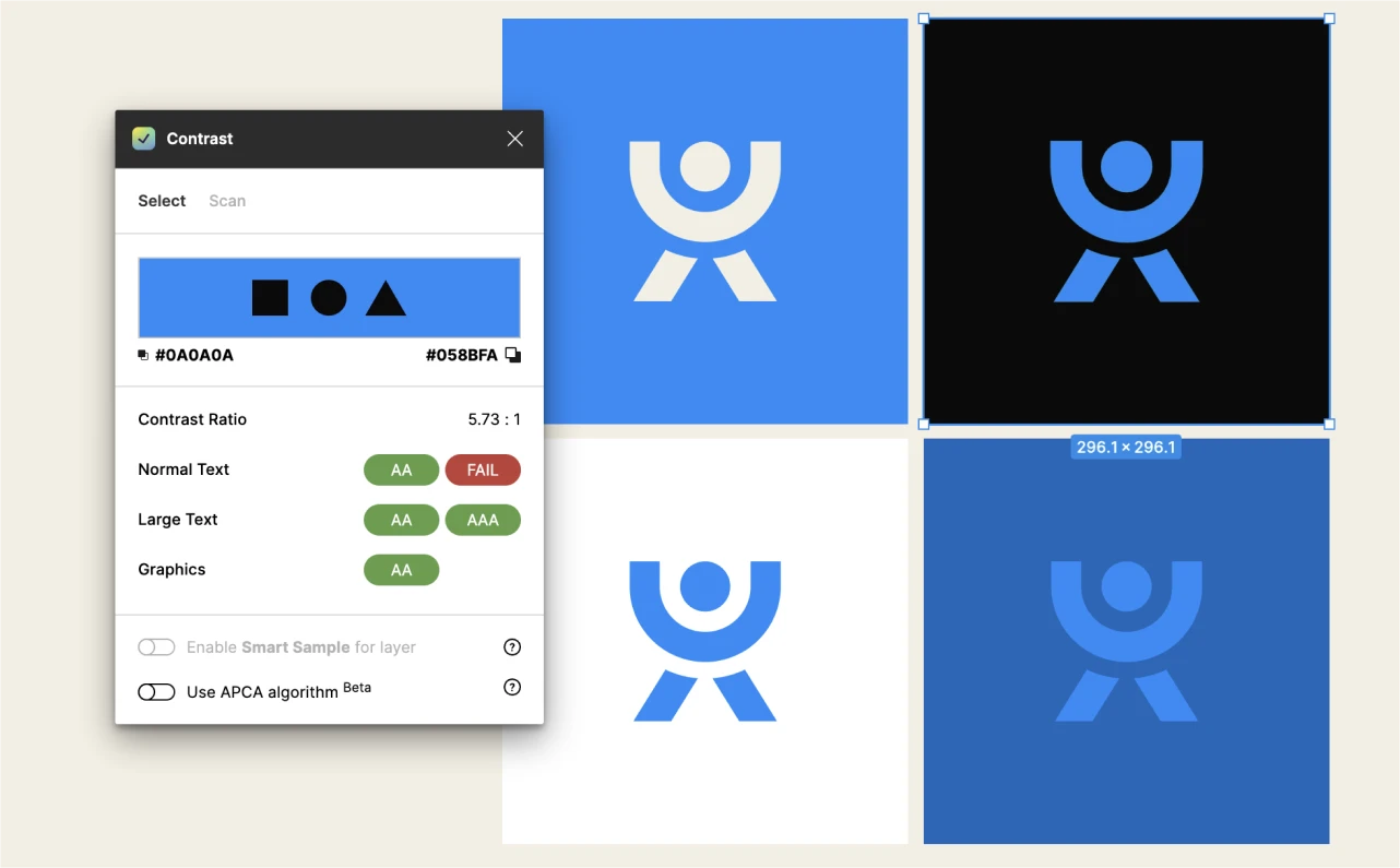 Captura de pantalla del plugin constrast para Accesibilidad en Figma
